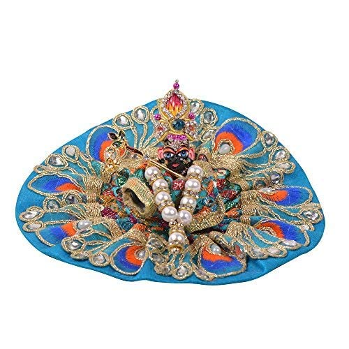 Laddu Gopal With Beautiful Dress, Mukut & Bansuri Set, Golden, Brass - Size No.2, Golden Hand Painted Idol, Laddu Bal Gopal Statue, Random Design & Colors Will Be Given, God Idol - Combo