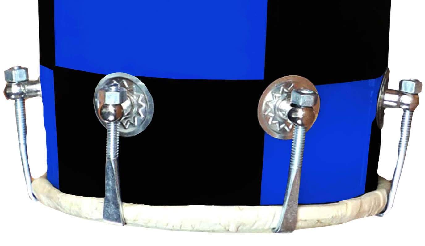 Handmade Mango Wooden 14" Baby Dholak Nut & Bold With Beautiful Check Design - Blue & Black Color | Goat Skin On Both Side