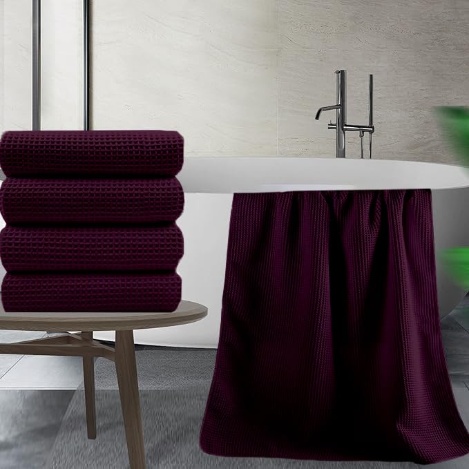 Enchant Home Pure Cotton Waffle Towel 400 Gsm | Lightweight Anti-Microbial & Water Absorbent Soft Touch Quick Drying Bath Towel | Wine