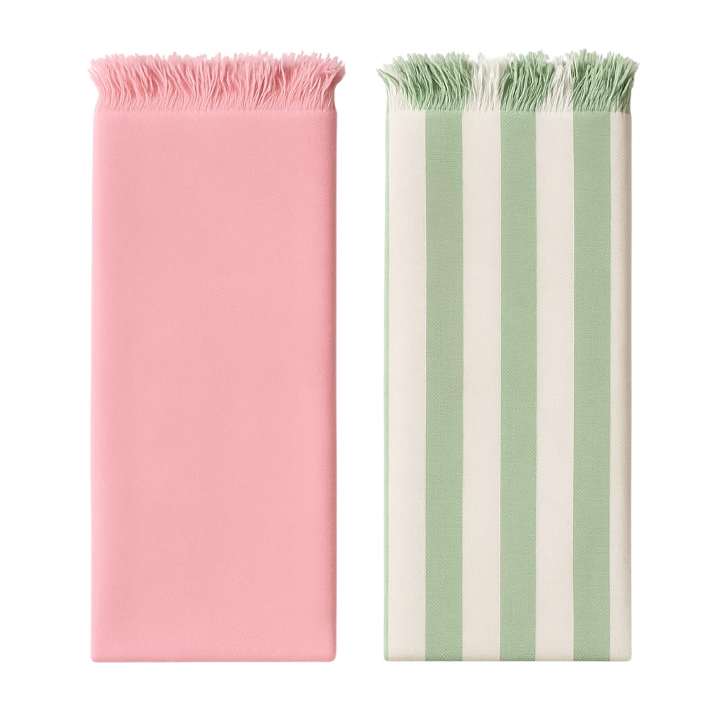 Ehlor Premium Bamboo Towel | Ultra-Light & Quick Dry | Antibacterial & Odor-Free | Eco-Friendly Bath Towel For Travel, Gym & Daily Use | Pink & Green Stripes (Pack Of 2)
