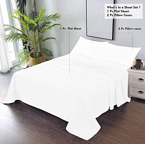 Double Bedsheets With 2 Pillow Covers - 81 X 96 Inches, White | 750 Thread Count Sateen Finish Luxuries - Ideal For Guest Room, Hotel Quality | 3 Piece Bed Sheet