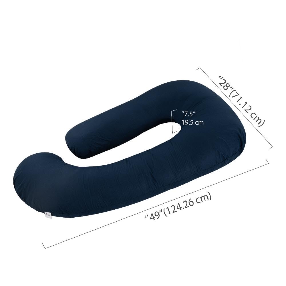 Pregnancy Pillow, G Shaped Pillow, Maternity Pillow For Sleeping - Navy Blue | 100% Cotton Pillow For Pregnant Mothers With Breathable & No Heat Fabric - Full Body Support For Better Sleep