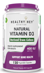 Healthyhey Vegan Vitamin D3 Natural Plant Based Non Gmo - Gluten Free - 400 Iu | 120 Veg Capsules , 200gm 0.4lbs