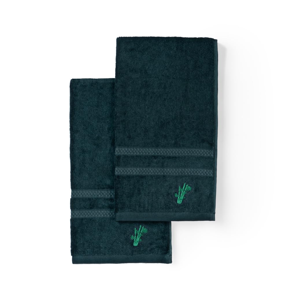 Feather & Spun Bamboo Lavender Fragrance Cotton Hand Towel 400 Gsm | Anti Microbial Fade Resistant Double Needle Stitch Hand Towel (Jade Forest) - Pack Of 2