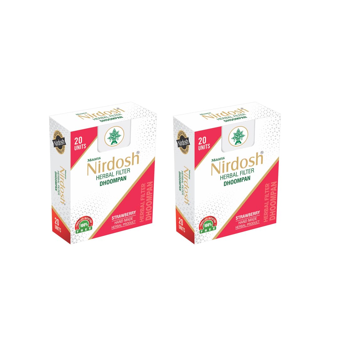 Strawberry Flavored Herbal Filter Dhoompan Sticks - Pack Of 2X 20 Pcs Herbal Cigarette | Bidi Sticks Rolled In Tendu Leaves, Non-Addictive Sticks - Tobacco Free & Nicotine Free