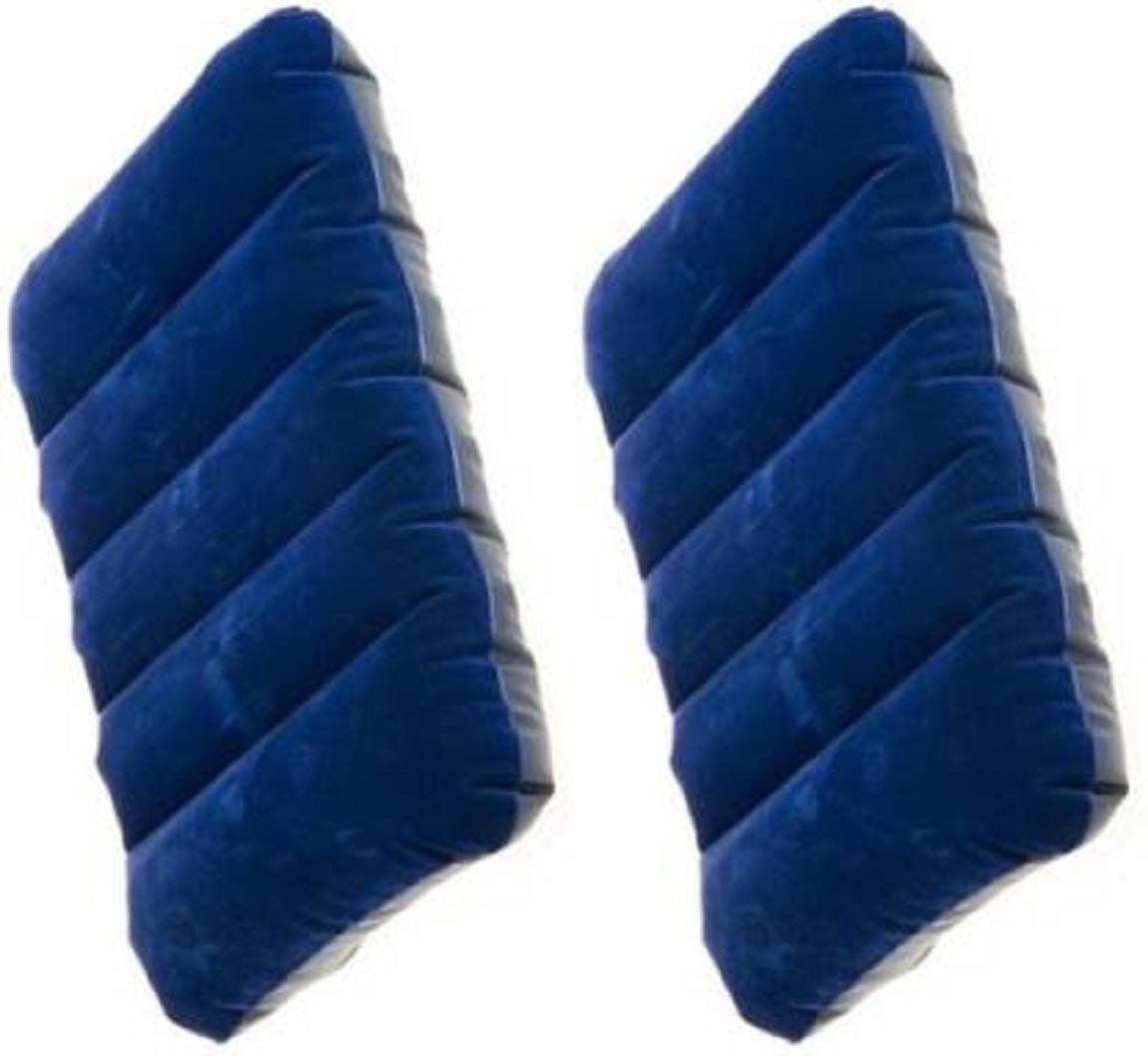 Air Pillow - Blue Soft Velvet Air Inflatable Neck Cushion For Travel, Car, Camping Pillow | Adjustable Foam Support, Portable Lightweight Comfort Rest, Tourist, Sleeping Support - Pack Of 2
