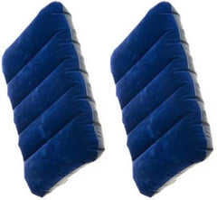 Air Pillow - Blue Soft Velvet Air Inflatable Neck Cushion For Travel, Car, Camping Pillow | Adjustable Foam Support, Portable Lightweight Comfort Rest, Tourist, Sleeping Support - Pack Of 2