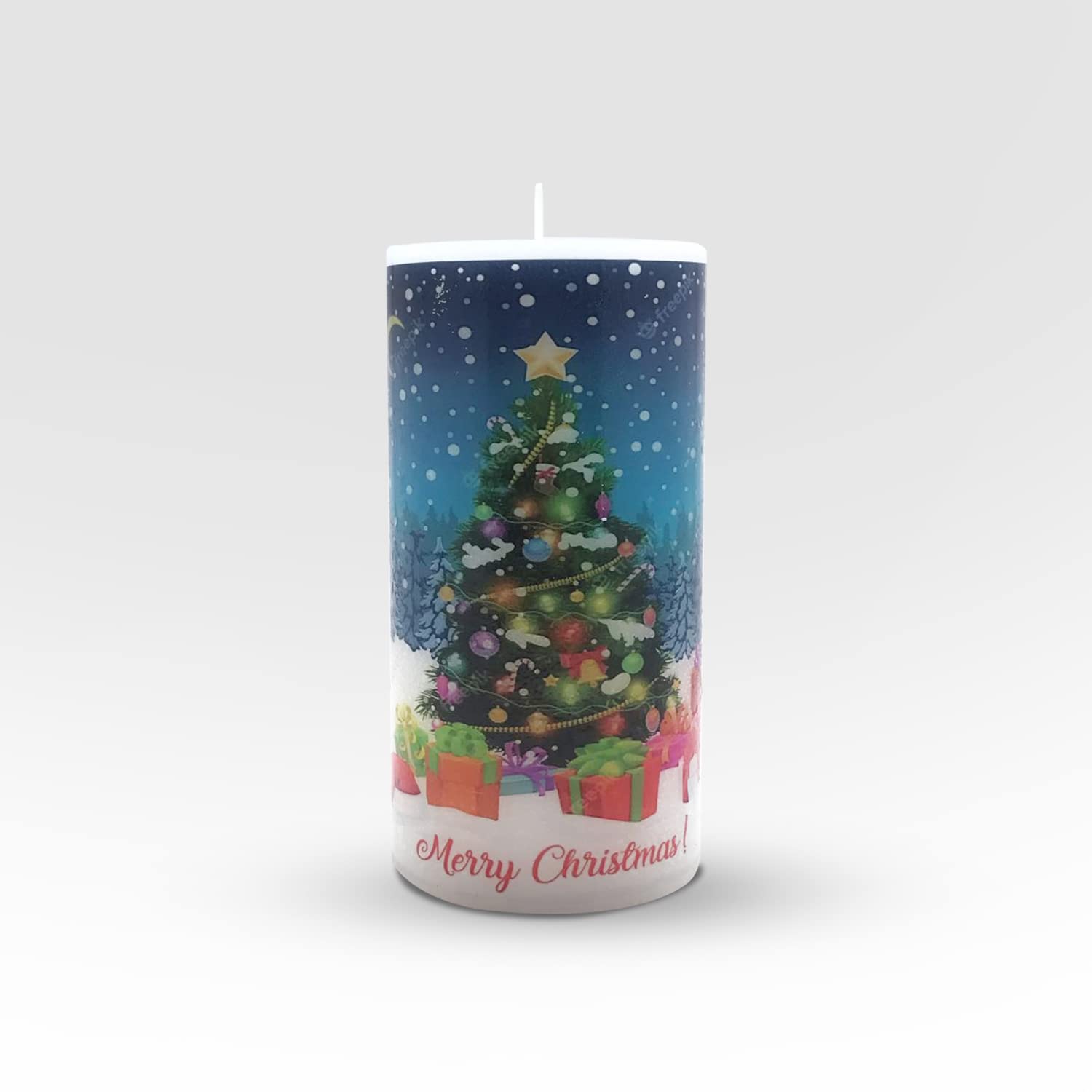 XMAS TREE WITH STAR CANDLE 6 INCH PILLAR CANDLE | CHRISTMAS SANTA CANDLE