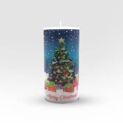 XMAS TREE WITH STAR CANDLE 6 INCH PILLAR CANDLE | CHRISTMAS SANTA CANDLE