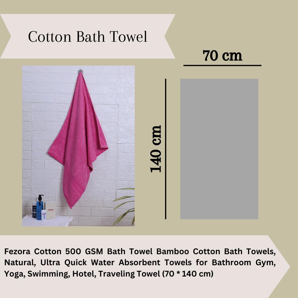 Fezora 100% Cotton Bath Towel 450 Gsm | Ultra Soft, Quick Dry, High Absorbency, Skin-Friendly Large Size Bath Towel (Dark Pink)