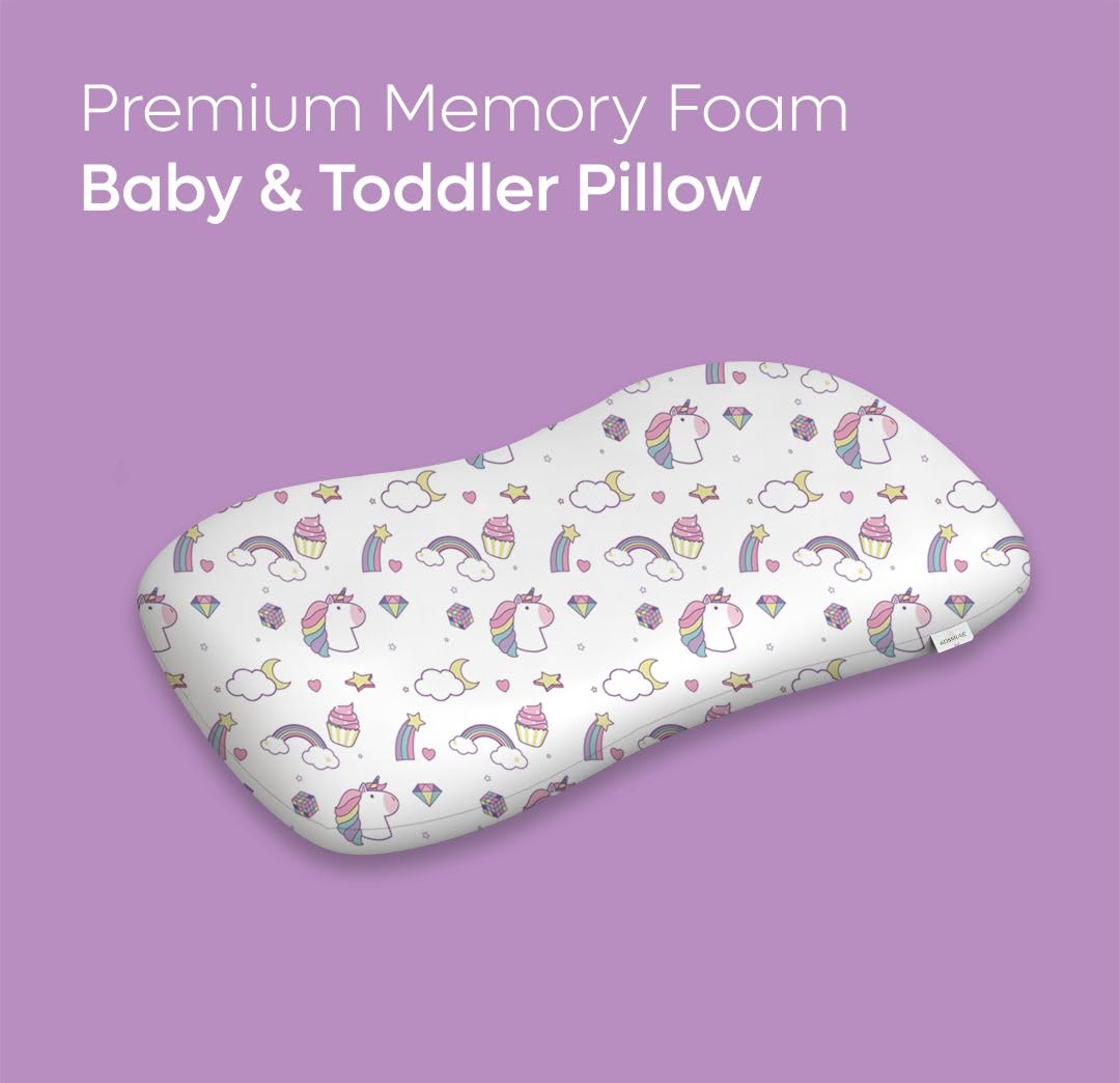 Premium Memory Foam Baby & Toddler Pillow, For Head, Neck & Back Support - 20.5 X 11.5 X 2.5 Inch | Removable Cover | Perfect For Sleeping, Reading, Resting | 2 To 9 Years, Unicorn Print