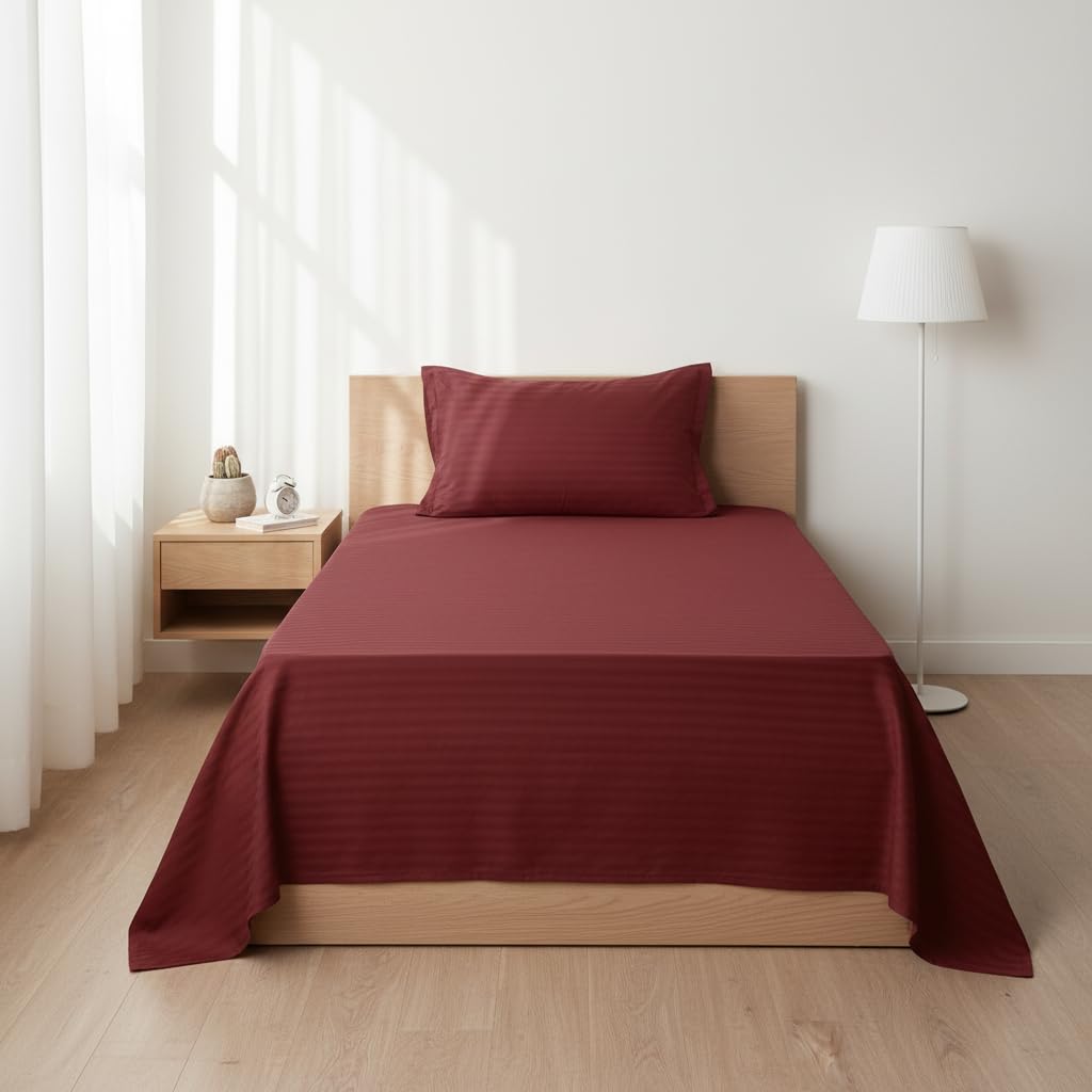 Soft Cotton Single Bedsheet With 1 Piece Pillow Cover - 60 X 90 Inches, Maroon | Lightweight, Breathable & Easy To Maintain Bedsheet
