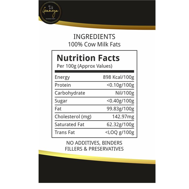 100% Pure Desi Cow Ghee By Grameya | Rich Source Of Vitamin & Protein Fiber Pure Healthy Cow Ghee Perfect For Boost Immunity | 750ml (250ml * 3) 25.3 Ounce | Jar Pack