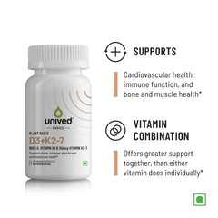 Unived Basics D3 + K2 (Mk-7) | Vegan Vitamin D3 600 Iu & Vitamin K2-7 (Menaquingold) 55mcg | Immunity, Heart, Muscle, & Bone Health | Plant - Based & Natural | 30 Vegan Capsules , 50gm 0.1lbs