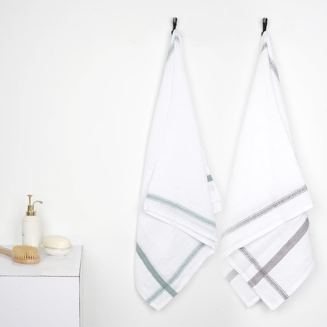 Thirsty Towel By Doctor Towels 600 Gsm | Double Cloth Cotton Bath Towel Quick Dry, Super Soft, High Absorbent | Green - Grey (Pack Of 2)