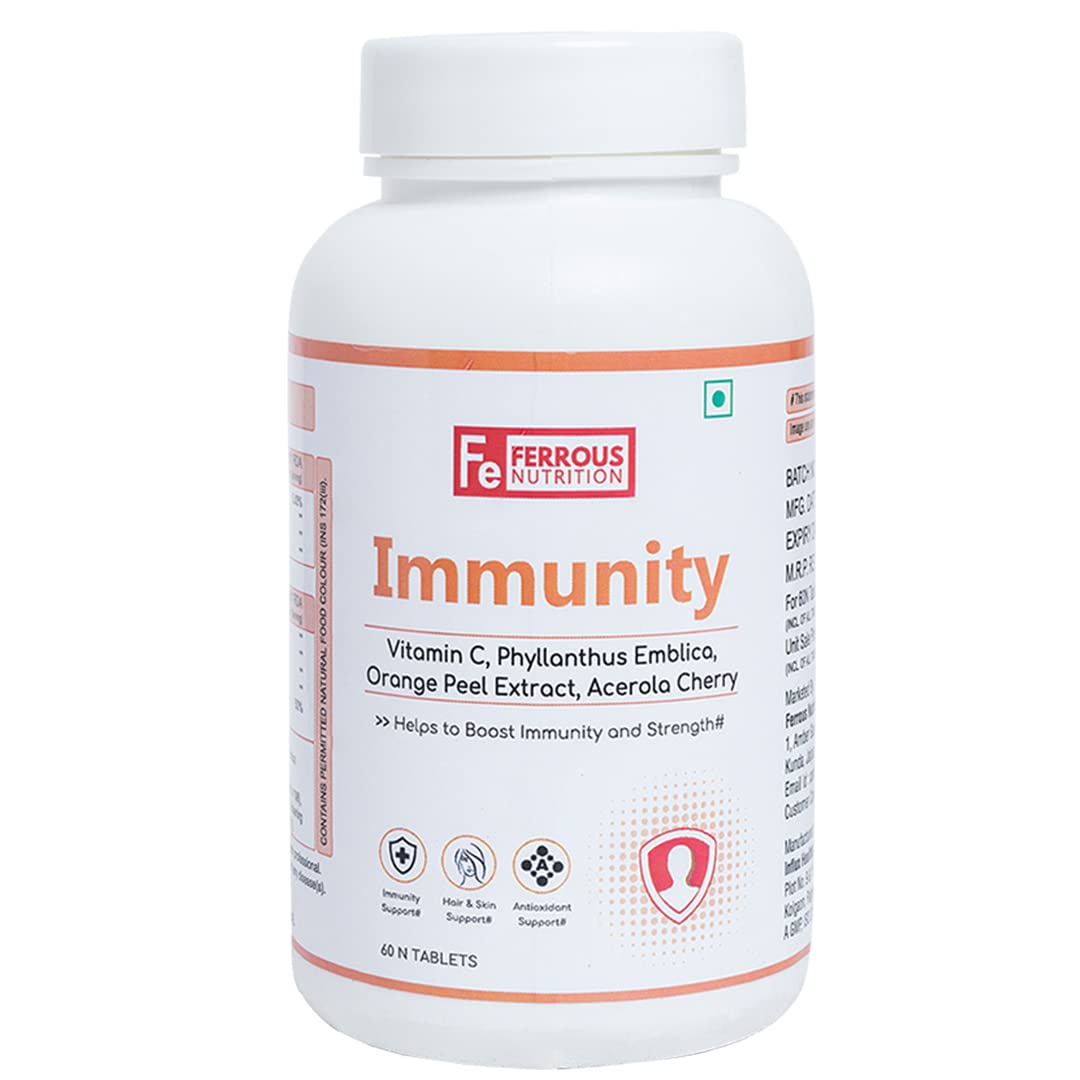 Ferrous Nutrition Immunity Vitamin C 1000mg Glowing Skin & Antioxidant | 60 Tablets , 100gm 0.2lbs