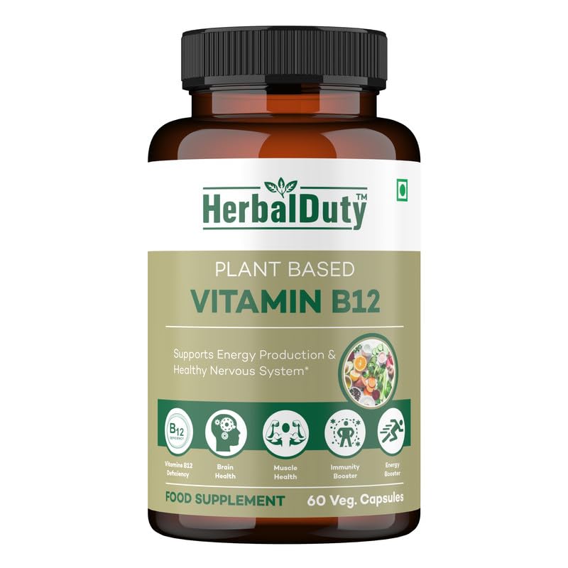Herbalduty Plant Based Vitamin B12 Supplement | B1, B2, B3, B5, B6, B7, B9, Moringa| Boost Energy Level , Good For Digestion & Nerve Health | Glowing Skin For Men & Women , 60 Tablets 100gm 0.2lbs