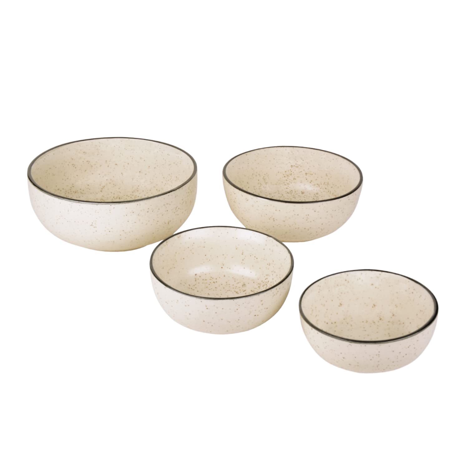 Handcrafted White Matt Dinner Serving Bowl Set Of 4 - 1200ml+650ml+450ml+300ml, White | Dinner Serving Donga Set - Stackable Kitchen Bowl Set