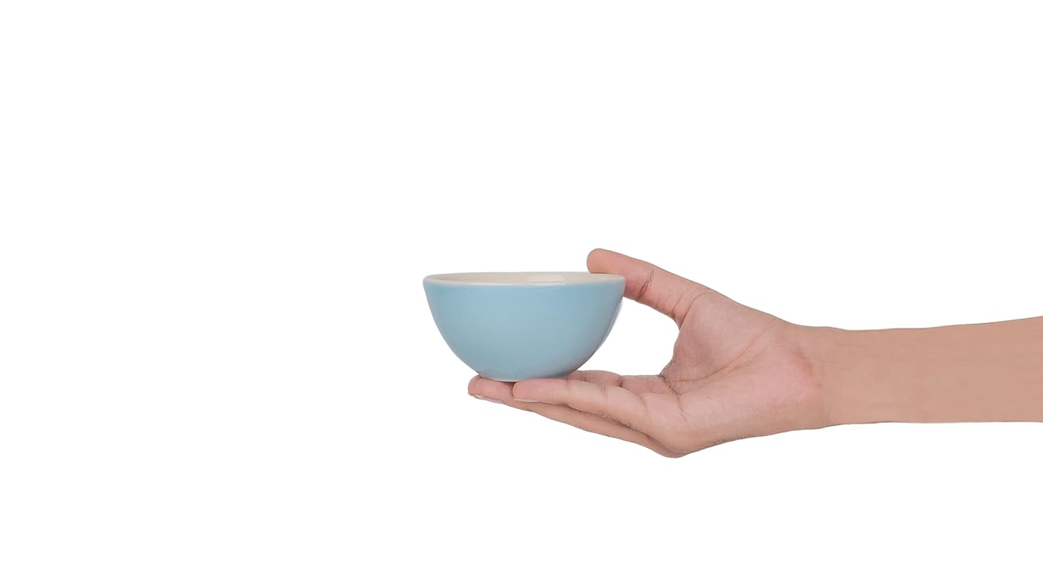 Ceramic Veg Bowls Set Of 6 For Dinner - 180ml Each, Subtle Blue Ivory | Katori Set With Glossy Finish - Stoneware Ceramic Bowls Set | Dessert Bowl Set - Durable & Microwave Safe