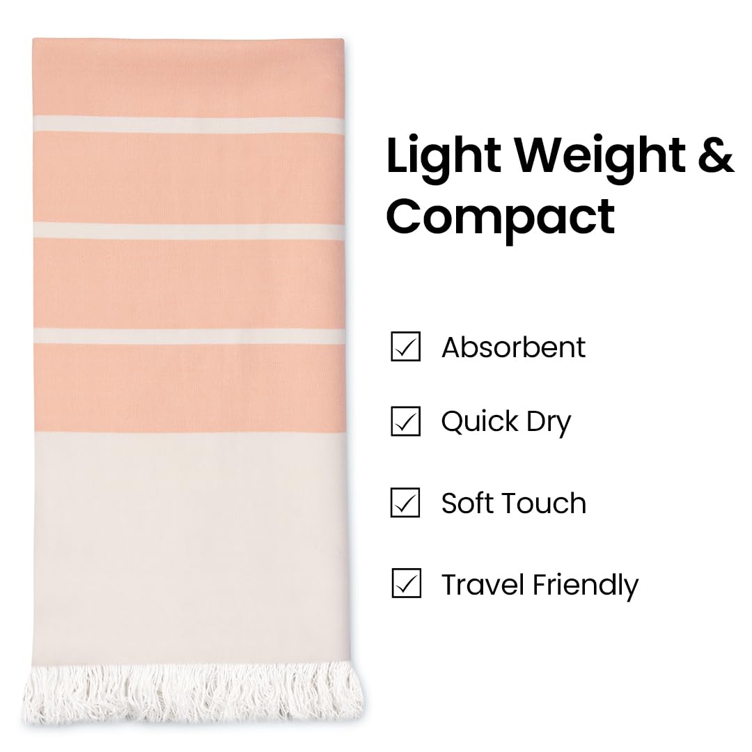 Mush Bamboo Turkish Towel 280 Gsm | 100% Bamboo Ultra Soft, Absorbent & Quick Dry Towel For Bath, Beach, Pool, Travel, Spa & Yoga (N. Peach) 250 Tc