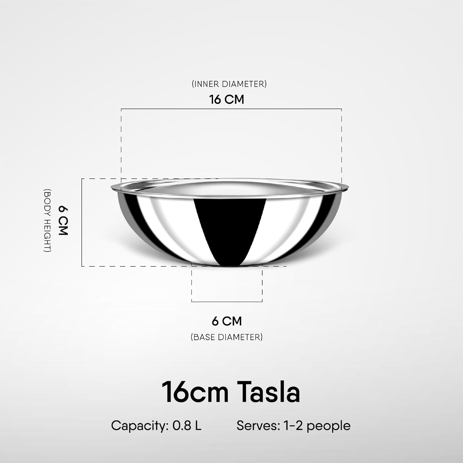 Artisan Triply Stainless Steel Tasla With Lid | Without Handle Kadai Induction Base 0.8 Liters, 16cm