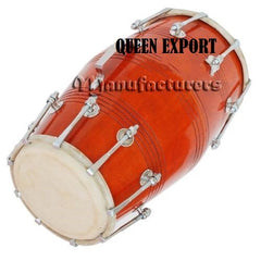 18 Bolt Tuned Dholak Drum Made With Mango Wood - Brown | Perfectly Symmetric Round Dholak - Dholak For Festival, Wedding, Satsang | Nut & Bolt Fitting On Bass & Tune Head Side