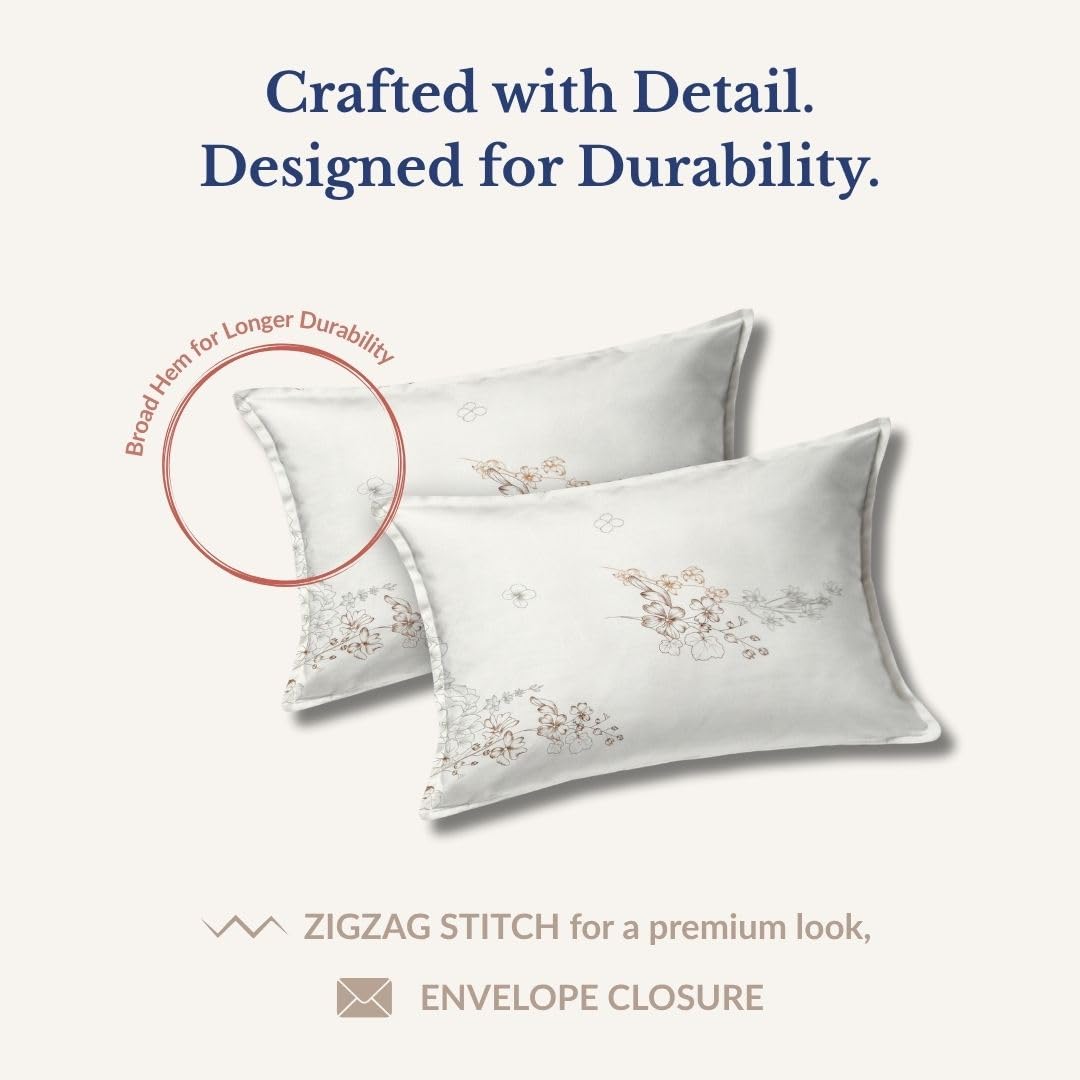 Queen Size Pure Cotton Bedsheet With 2 Pillow Covers | 90 × 108 Inches, Cream & Brown | Soft Breathable Floral Design Bedding | Comfortable Sleep All Year