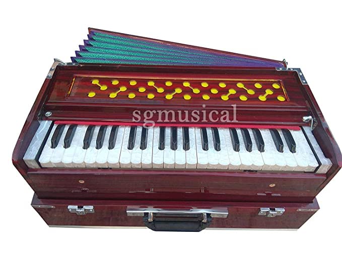 Musical Instrument Harmonium With Full Wooden Top Cover - Total 42 Keys, Double Bellows, Two Reeds (Base- Male), 3 1/2 Octaves | Instant Response Keyboard - No Lag Time