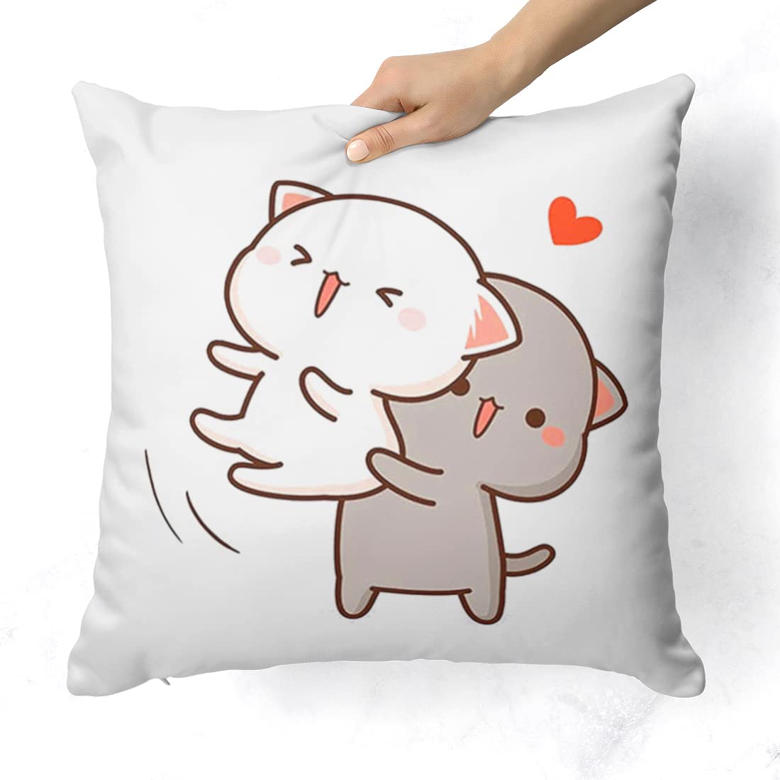Peach & Goma Mochi Cat Pillow Cushion, Keychain With Card, White Color | Peach Goma Pillow, For Boyfriend, Valentines Gift For Girlfriend, Valentine Pillow For Couple, Model No - Combo 24