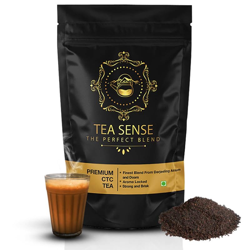 Tea Sense Premium CTC Tea - Pack Of 10 X 200gm, 7.05 Ounce Each | Assam Chai With Darjeeling Whole Leaves - Rich Flavor & Strong Chai Patti, High Caffeine | The Perfect Blend Loose Leaves