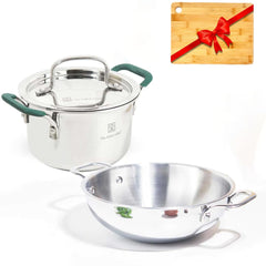 Triply Stainless Steel Cookware Combo With Free Chopping Board - Kadai 23.4cm, 2.7 Liters + Stock Pot 21.6 Cm, 2.9 Liters | Gas & Induction Friendly, 3-Layer Body, 100% Toxin-Free