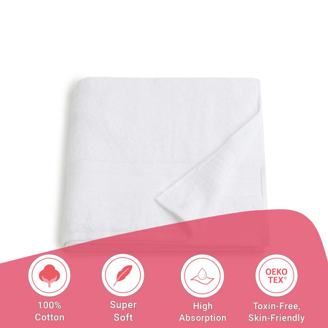 Livspace Bath Towel 475 Gsm | Bath Towels Large Size 100% Cotton, Solid Dyed, Super Soft, Absorbent (Paleto Collection - Optical White)