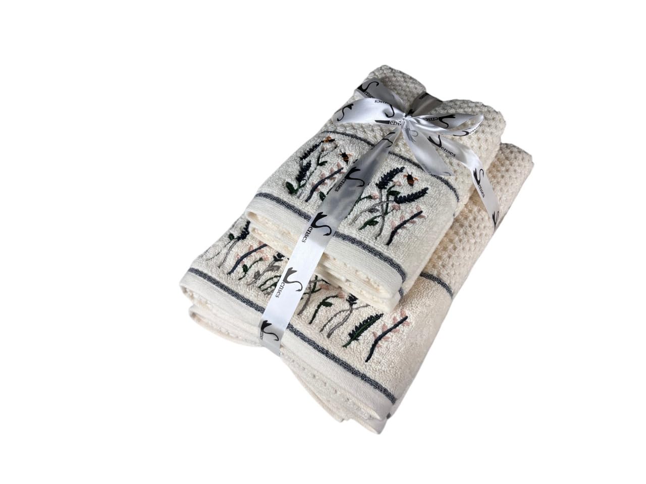 Senses By Riba All Cotton 550 Gsm Embroidered Bath Towel Set - Pack Of 4 (Style 18)