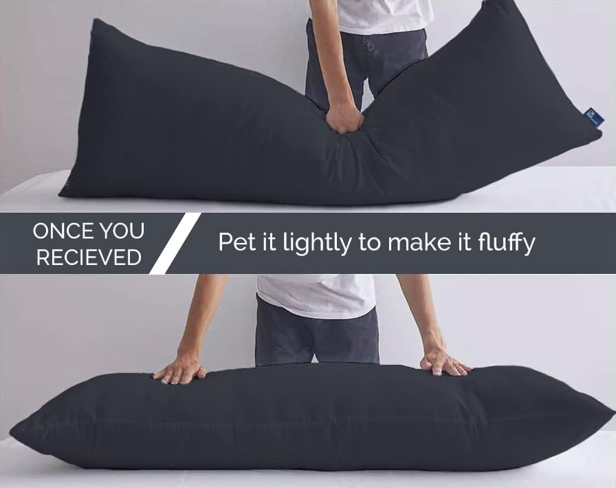 Soft Microfiber Hug Pillow For Sleeping, Full Body Cuddle Pillow, Dark Grey - 18 X 54 Inch | Long Pillow For Bed, Pregnancy Pillow For Sleeping, Large Pillow, Neck Support, Multipurpose Use