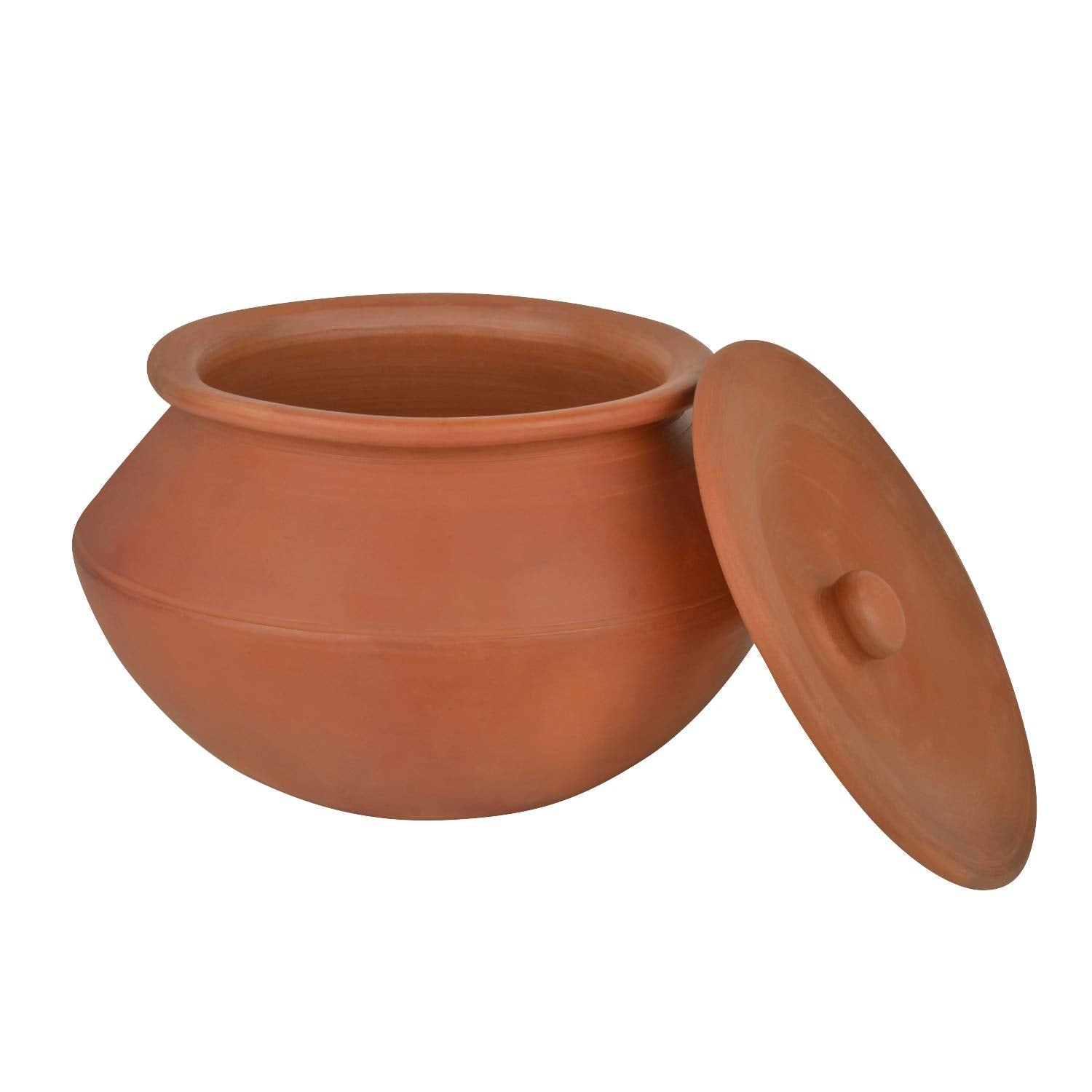 Ornately Handcrafted Natural Clay Round Bottom Handi - 1 Liters | Clay Dahi Handi - Cooking & Serving Pot