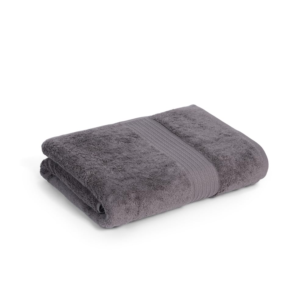 Feather & Spun Organic Cotton Bath Towel 650 Gsm | Lavender Fragrance Gots Certified Anti Microbial Fade Resistant Double Needle Stitch Towel (Charcoal Stone)