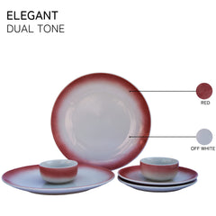 Handcrafted Ceramic Stoneware Dinner Set Of 6 - Off White & Red | 2 Dinner Plates, 10 Inch Each+ 2 Small Plates, 7 Inch Each + 2 Small Dinner Bowls, 180ml Each | Microwave & Dishwasher Safe