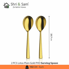 Stainless Steel Lotus Plain Gold PVD Coating Serving Spoon Set Of 2 Pieces | Easy To Clean & Dishwasher Safe