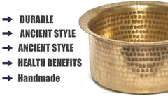 Golden Brass Round Patila - Tapeli - Tapela - Tope, 2.5 Liters | Multipurpose Brass Hammered Patila - Brass Tope - Brass Cookware - Patila - Round Tapeli - Bhagona