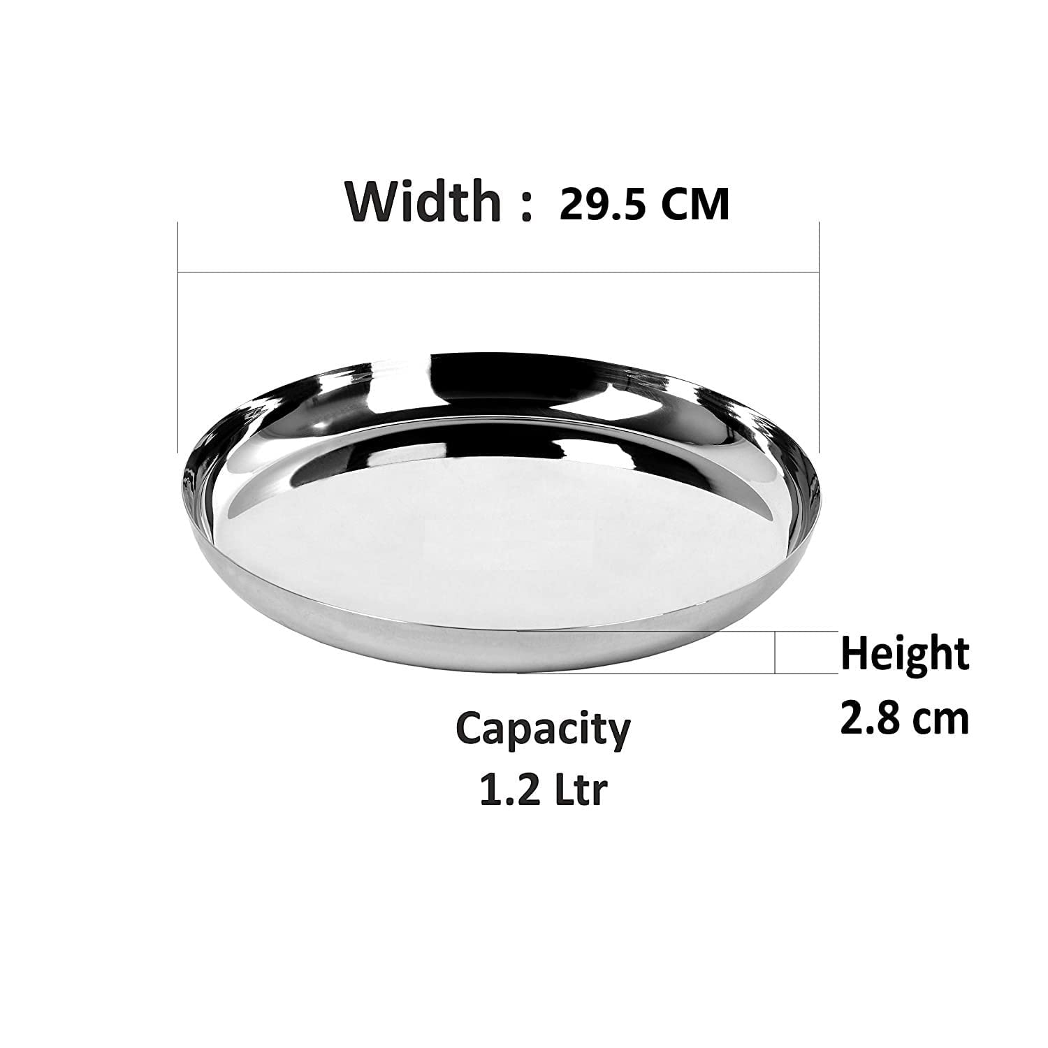 Silver Stainless Steel Dinner Plate - Khumcha Plate Set Of 4 Plates, Dia-29.5 Cm | Lunch Dinner Plate - Glossy Finish, Rust Proof, BPA Free