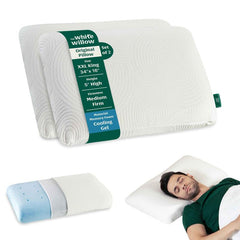 Memory Foam Pillow, Orthopedic Thick Pillow, Cervical Pillow, White - XXL King Size - 5 Inch | Cool Gel Pillow For Neck & Shoulder Pain, For Back & Side Sleepers - Medium Firm - Set Of 2