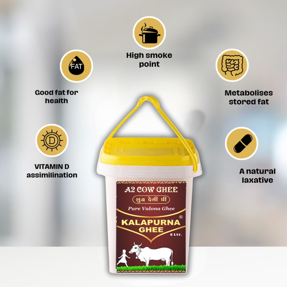Pure A2 Desi Cow Ghee By Kalapurna Ghee | Delicious & Nutritious Healthy Desi Cow Ghee For Strong Bones | (5 Litr) 169.0 Ounce | Bucket