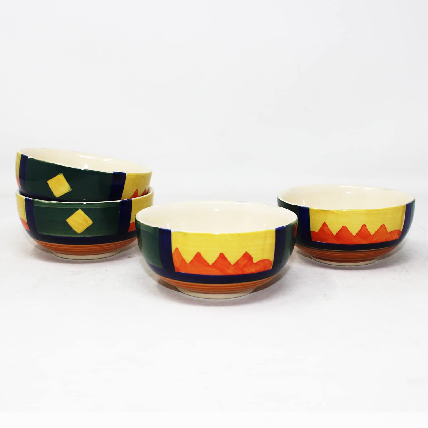 Boho Fiesta Hand Painted Ceramic Dinner Set - 8 Pieces, Multicolor | 4 Dinner Plates + 4 Katori Serving Bowls, 180ml Each Dinnerware Set | Serving For 4, Microwave Safe & Dishwasher Safe