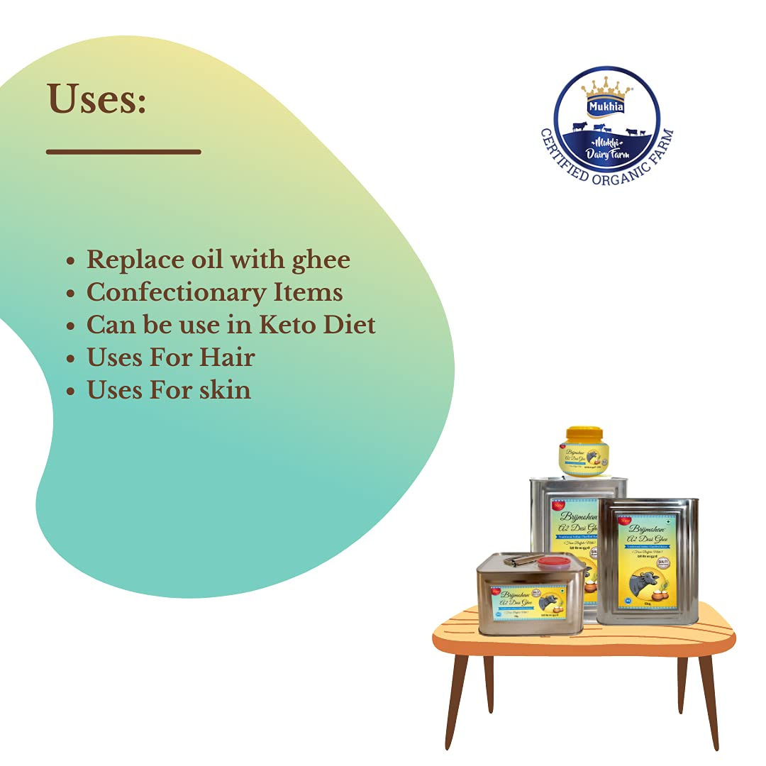100% Pure Buffalo A2 Desi Ghee By Brijmohan | Rich In Calcium & Minerals Healthy Desi Cow Ghee Good For Cooking | (5 Litr) 169.0 Ounce | Tin Pack