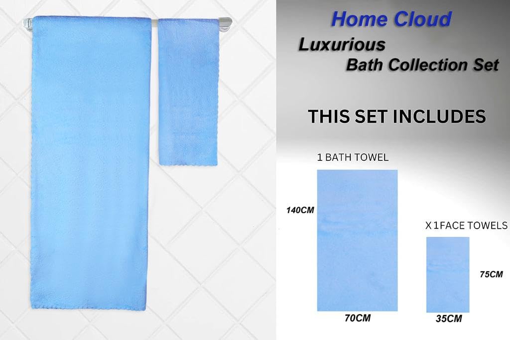 Homecloud Ultra Soft Bath & Face Towel Set 300 Gsm | 3x Softer Than Cotton Towels | Highly Absorbent & Ultra Fast Dry | Set Of 2 (Sky Blue)