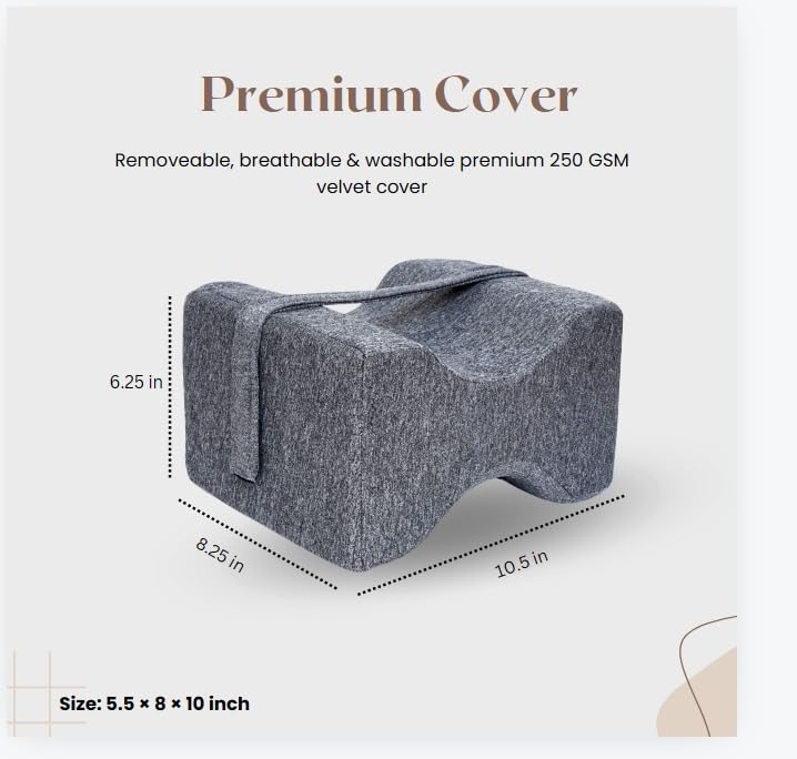 Knee Pillow, Knock Knee Pillow For Sleeping, Memory Foam Leg Pillow - Grey | Wedge Cushion For Side Sleeper, Sciatica, Pregnancy | Adjustable, Washable, Back & Hip Pain Relief Pillow