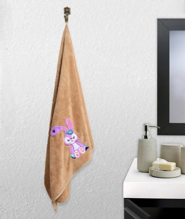 Cotton Bolls Textiles Bunny Bliss Microfiber Kids Bath Towel 350 Gsm | Quick Drying Towels For Baby Towel (Brown)