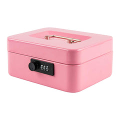 Medium Metal Cash Box With Combination Lock Safe & Money Tray For Security 7.87"X 6.30"X 3.54" Colour - Pink