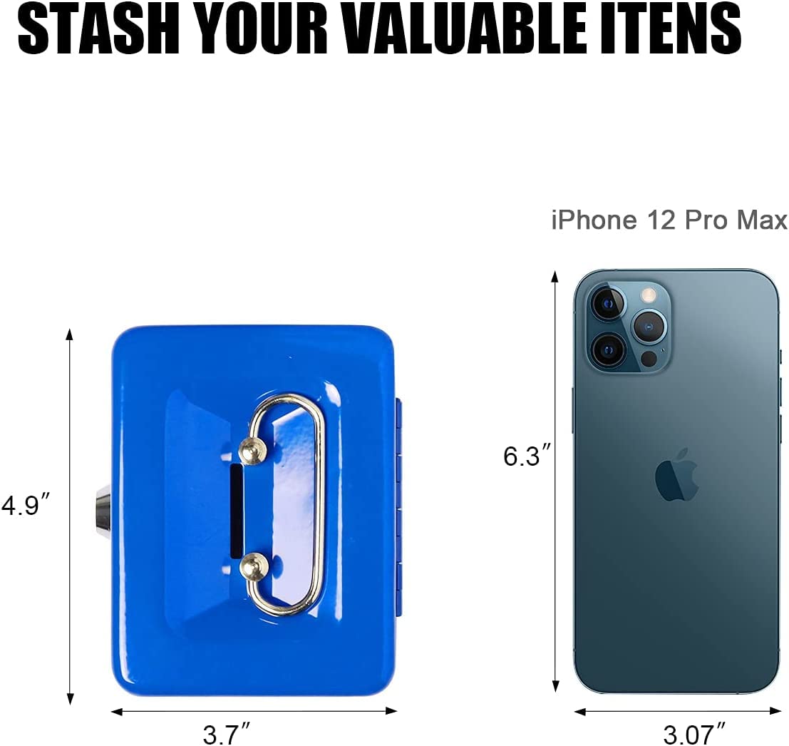 Portable Locking Small Cash Box For Money, Pocket Money Box With Key Lock, Money Slot, Double Layer 2 Keys For Security, Durable Cash Box With Tray, Colour - Blue, Material - Alloy Steel