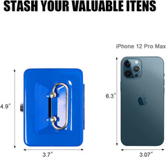 Portable Locking Small Cash Box For Money, Pocket Money Box With Key Lock, Money Slot, Double Layer 2 Keys For Security, Durable Cash Box With Tray, Colour - Blue, Material - Alloy Steel